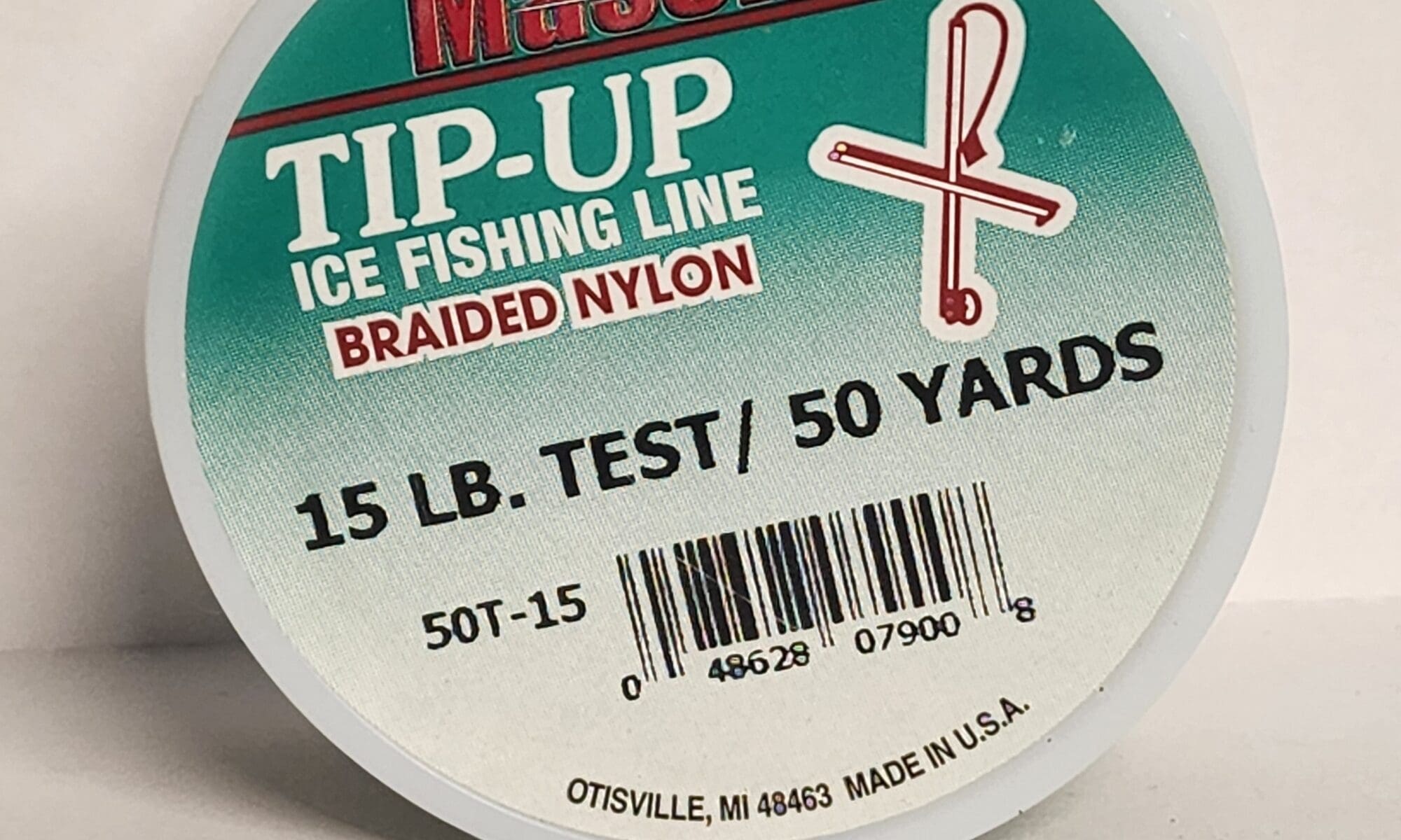 Mason Tip-Up Ice Fishing Line, Braided Nylon, Green, 15# Test 50 Yd