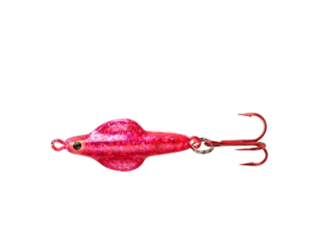 Lindy Rattl'N Flyer Spoon Hybrid Ice Fishing Lure Jigging Spoon - Scarlet  Ice 1/4